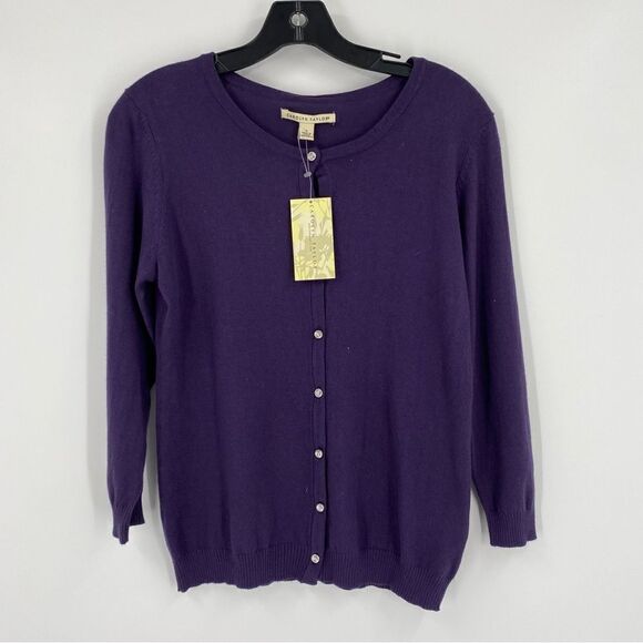 Carolyn Taylor Women’s Round Neck Button Front Purple Cardigan Sweater size S - Picture 1 of 3